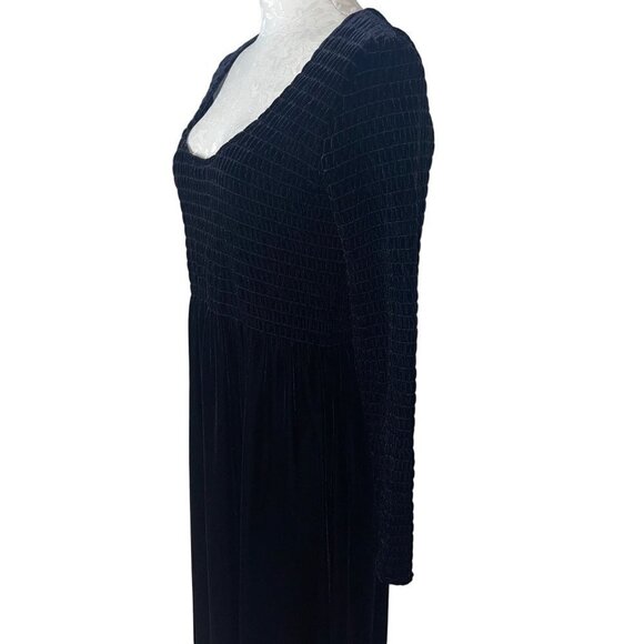 Moda International Vintage Womens Dress Size Medium Black Velvet Smocked Maxi - Picture 2 of 8